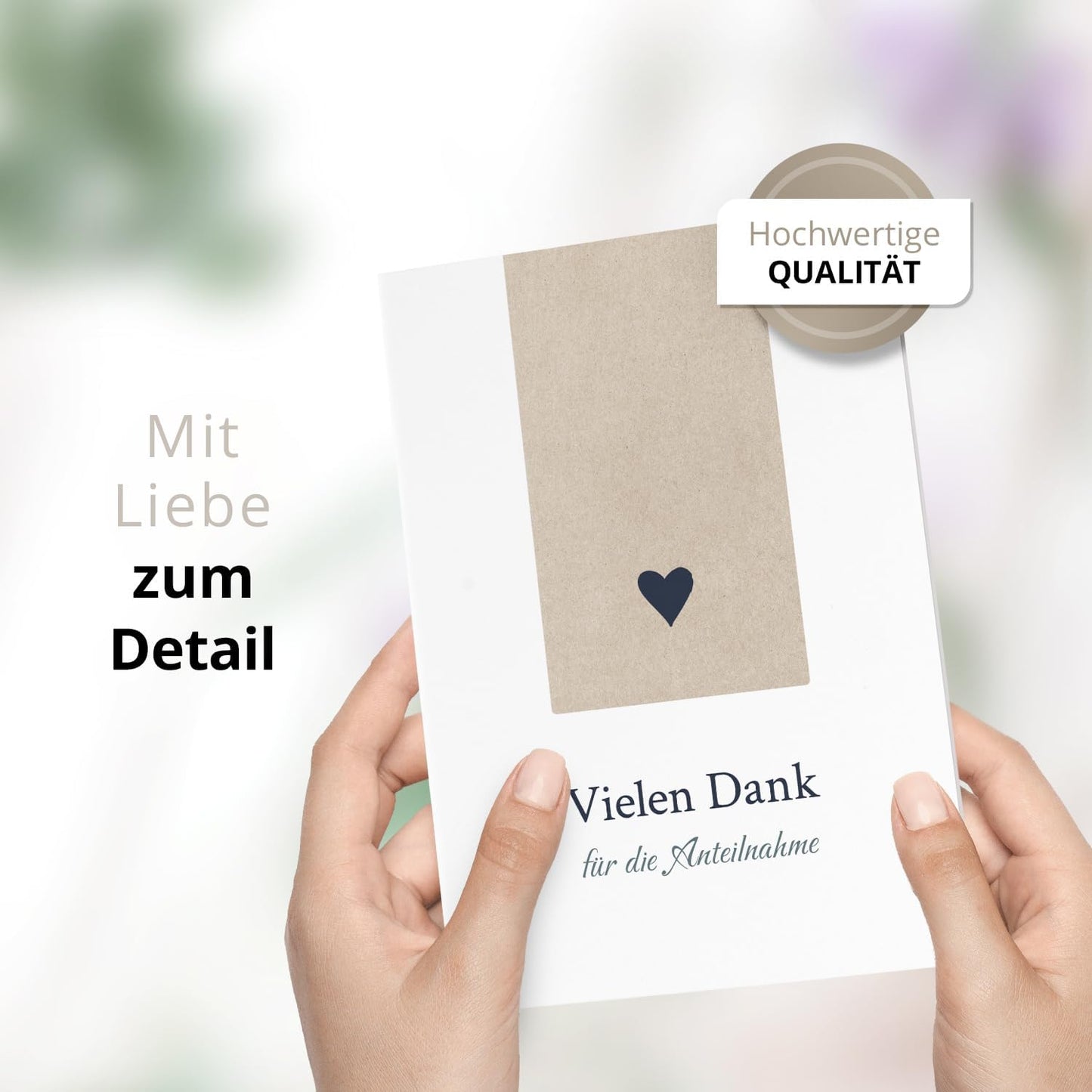 10 PERSONALISIERTE Trauer Danksagungen Dankeskarten mit eigenem Text und Foto | Individuell anpassbare Danke Trauerkarten mit Briefumschlägen | Karten Großes Beige Herz