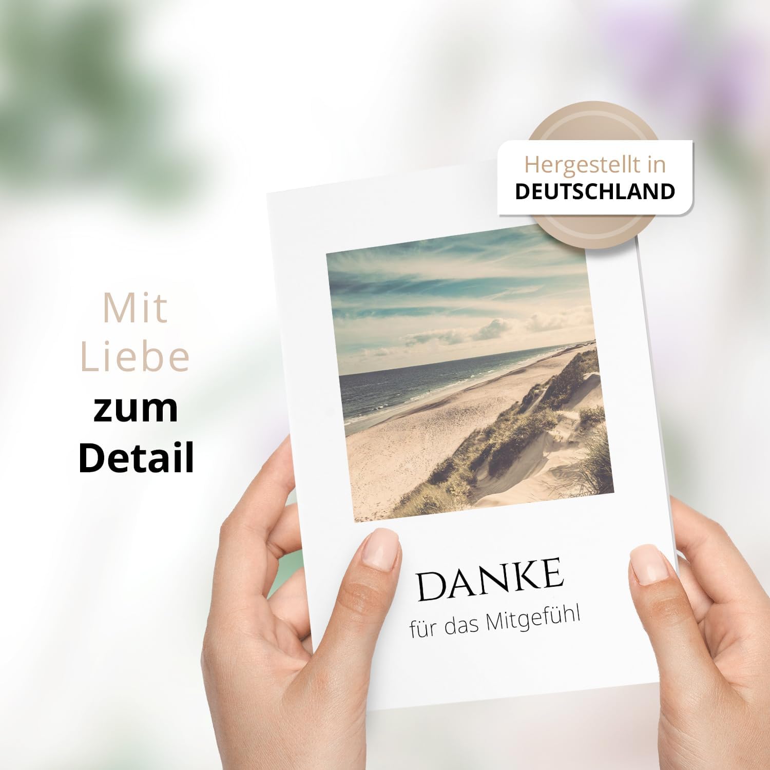 Danksagungskarten Trauer – 10 Klappkarten mit Umschlägen – Motiv: Fenster zum Strand – Trauerkarten Danksagung mit Text – Dankeskarten Trauer nach Beerdigung