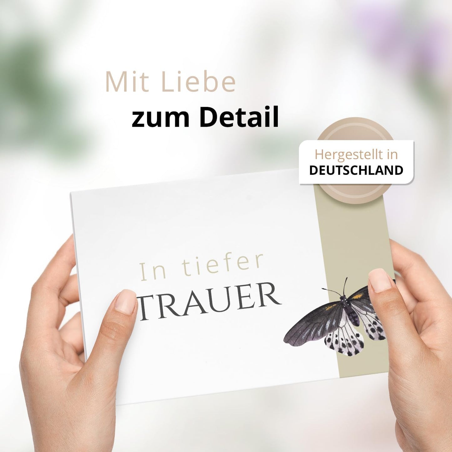 10 Trauerkarten mit Umschlag – Einladung zur Beerdigung oder Trauerfeier | Abschied | Hochwertige Klappkarten zur Todesanzeige – Schmetterling Beige