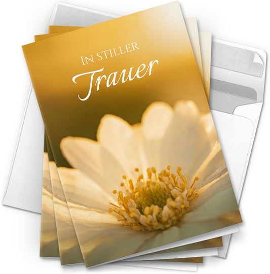 10 Trauerkarten mit Umschlag – Einladung zur Beerdigung oder Trauerfeier | Abschied | Hochwertige Klappkarten zur Todesanzeige – Motiv: Blüte