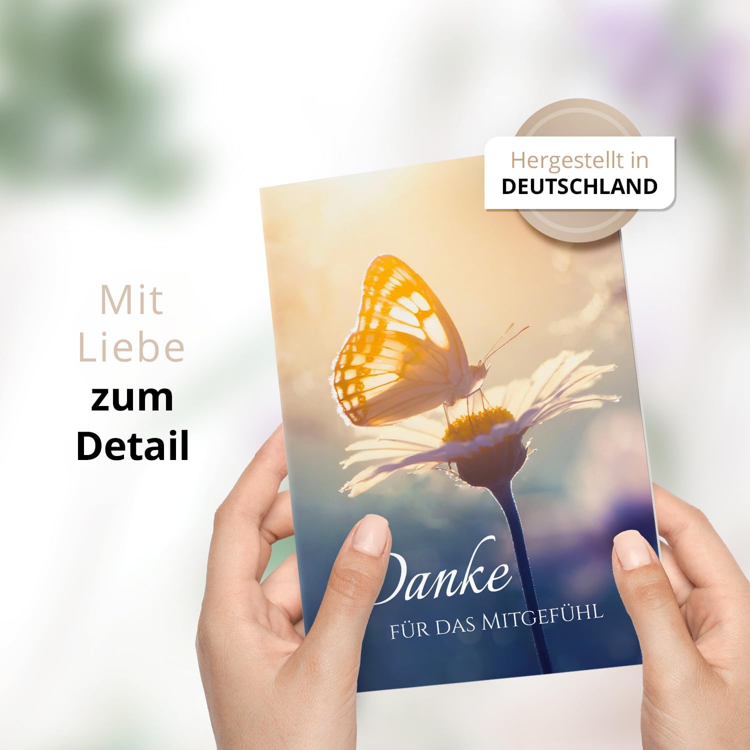 Danksagungskarten Trauer – 10 Klappkarten mit Umschlägen – Motiv: Schmetterling – Trauerkarten Danksagung mit Text – Dankeskarten Trauer nach Beerdigung
