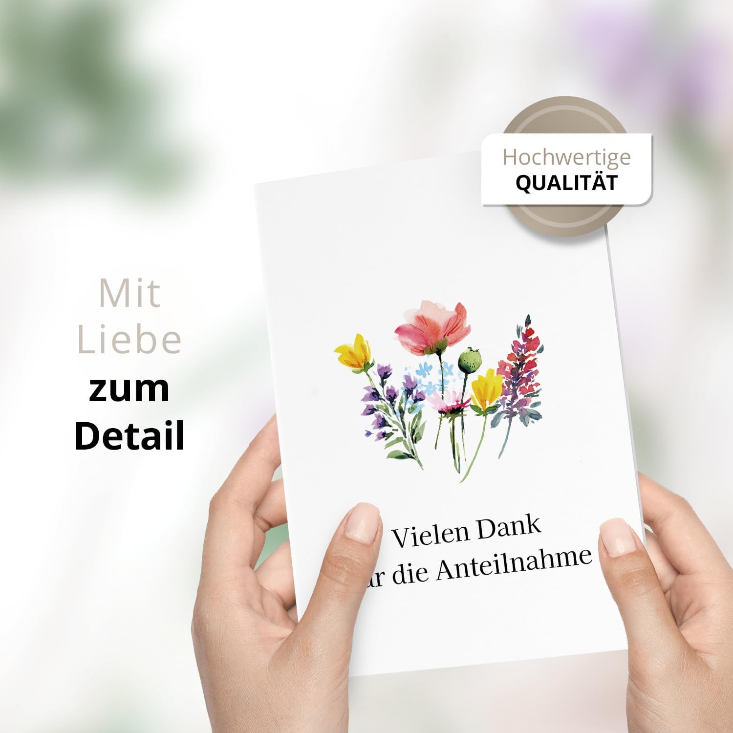 10 PERSONALISIERTE Trauer Danksagungen Dankeskarten mit eigenem Text und Foto | Individuell anpassbare Danke Trauerkarten mit Briefumschlägen | Karten Anteilnahme Blumen bunt