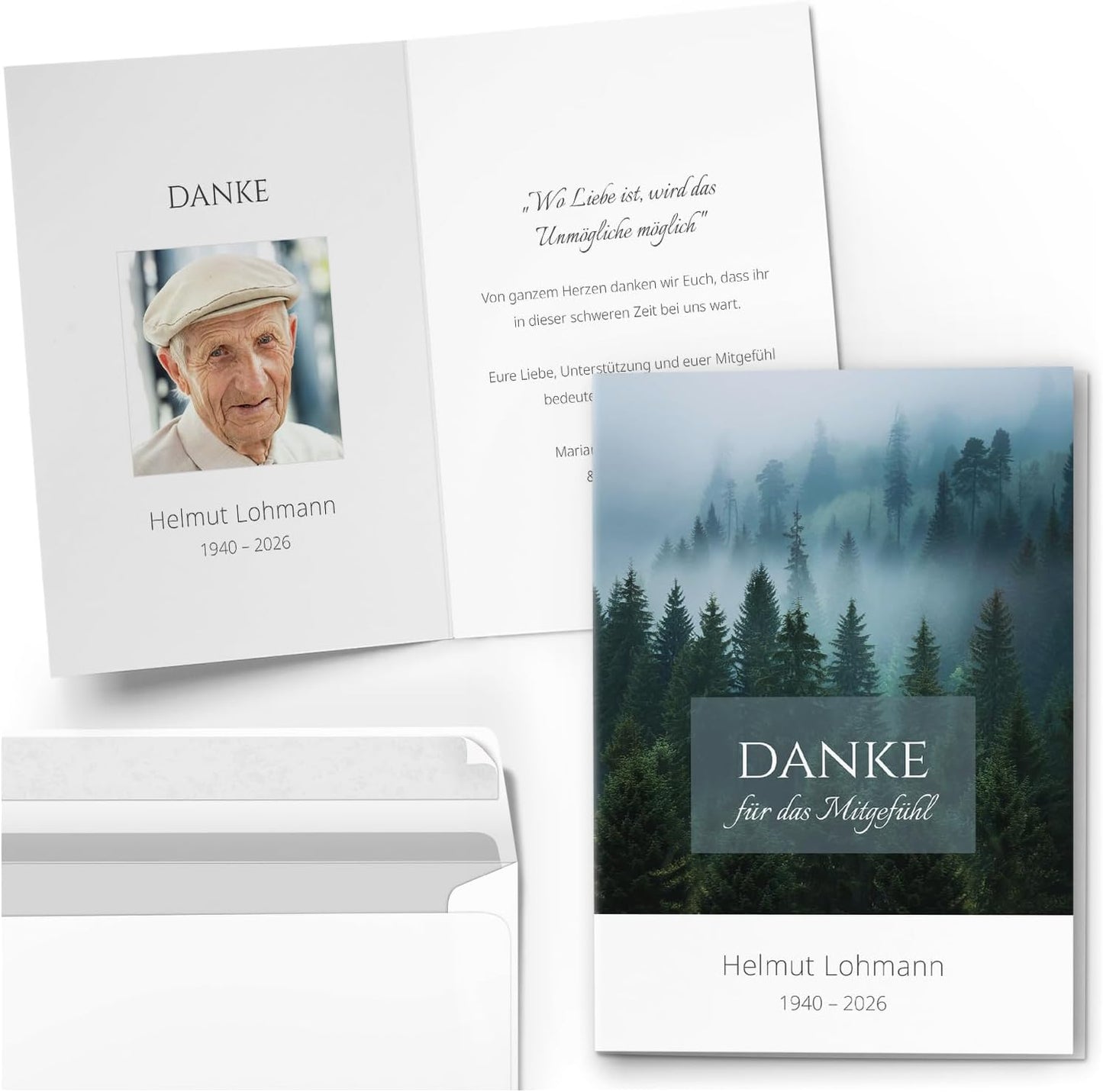 Einladungskarten Manufaktur Hamburg 10 PERSONALISIERTE Trauer Danksagungen Dankeskarten mit eigenem Text und Foto | Individuell anpassbare Trauerkarten mit Briefumschlägen | Karten Design 47