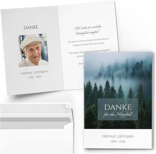 Einladungskarten Manufaktur Hamburg 10 PERSONALISIERTE Trauer Danksagungen Dankeskarten mit eigenem Text und Foto | Individuell anpassbare Trauerkarten mit Briefumschlägen | Karten Design 47