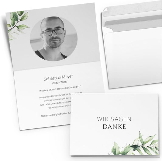 Einladungskarten Manufaktur Hamburg 10 PERSONALISIERTE Trauer Danksagungen Dankeskarten mit eigenem Text und Foto | Individuell anpassbare Trauerkarten mit Briefumschlägen | Karten Design 12
