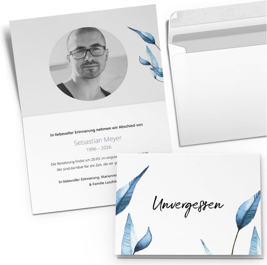 10x Einladung Beerdigung und Trauerfeier PERSONALISIERT | INDIVIDUALISIERT mit Text Foto und Umschlägen Klappkarte stilvoll hochwertig Karten Motiv 13