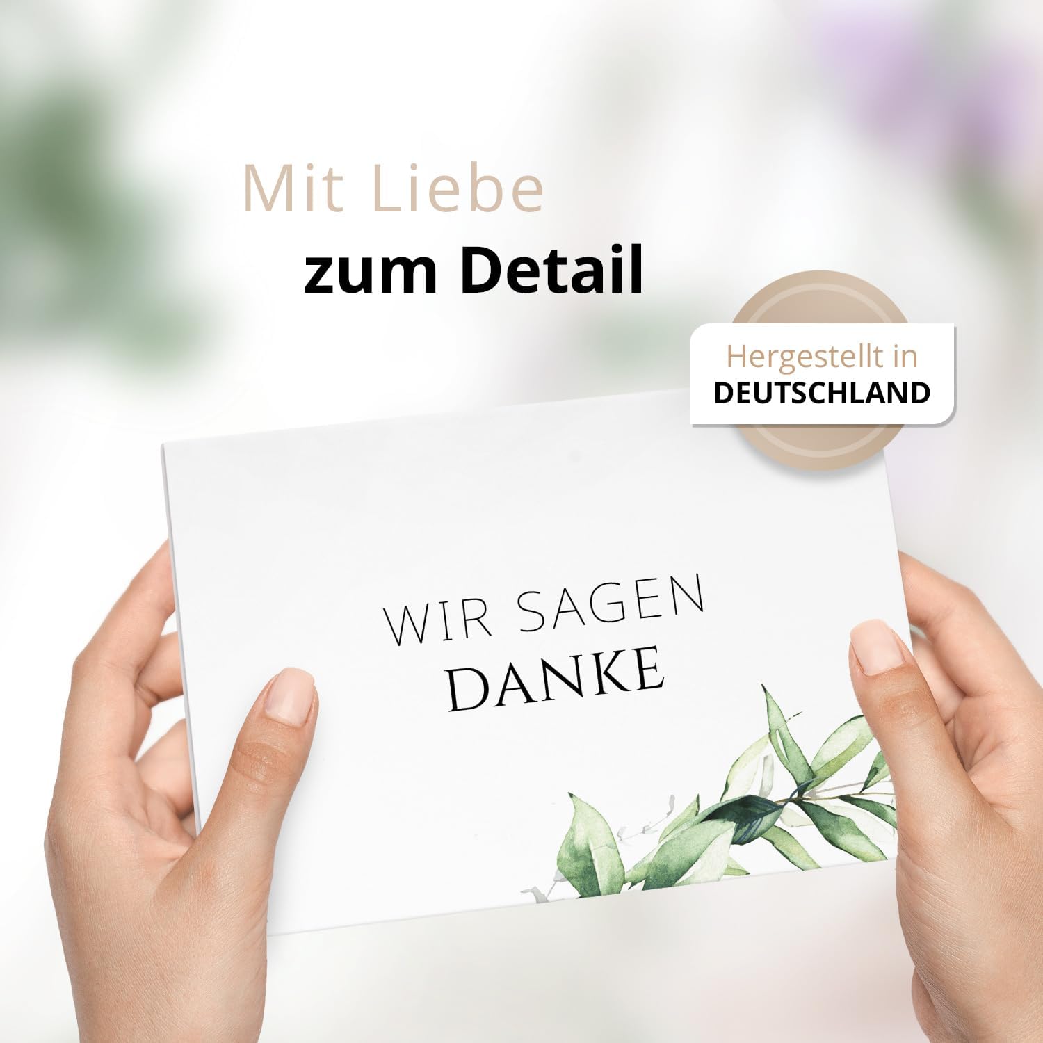 Danksagungskarten Trauer – 10 Klappkarten mit Umschlägen – Motiv: Grüne Blätter – Trauerkarten Danksagung mit Text – Dankeskarten Trauer nach Beerdigung