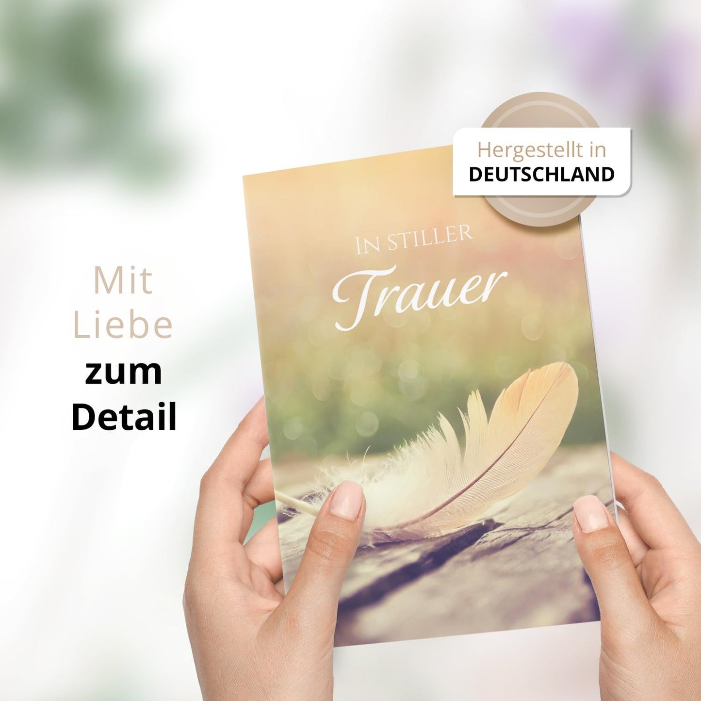 10 Trauerkarten mit Umschlag – Einladung zur Beerdigung oder Trauerfeier | Abschied | Hochwertige Klappkarten zur Todesanzeige – Motiv: Feder