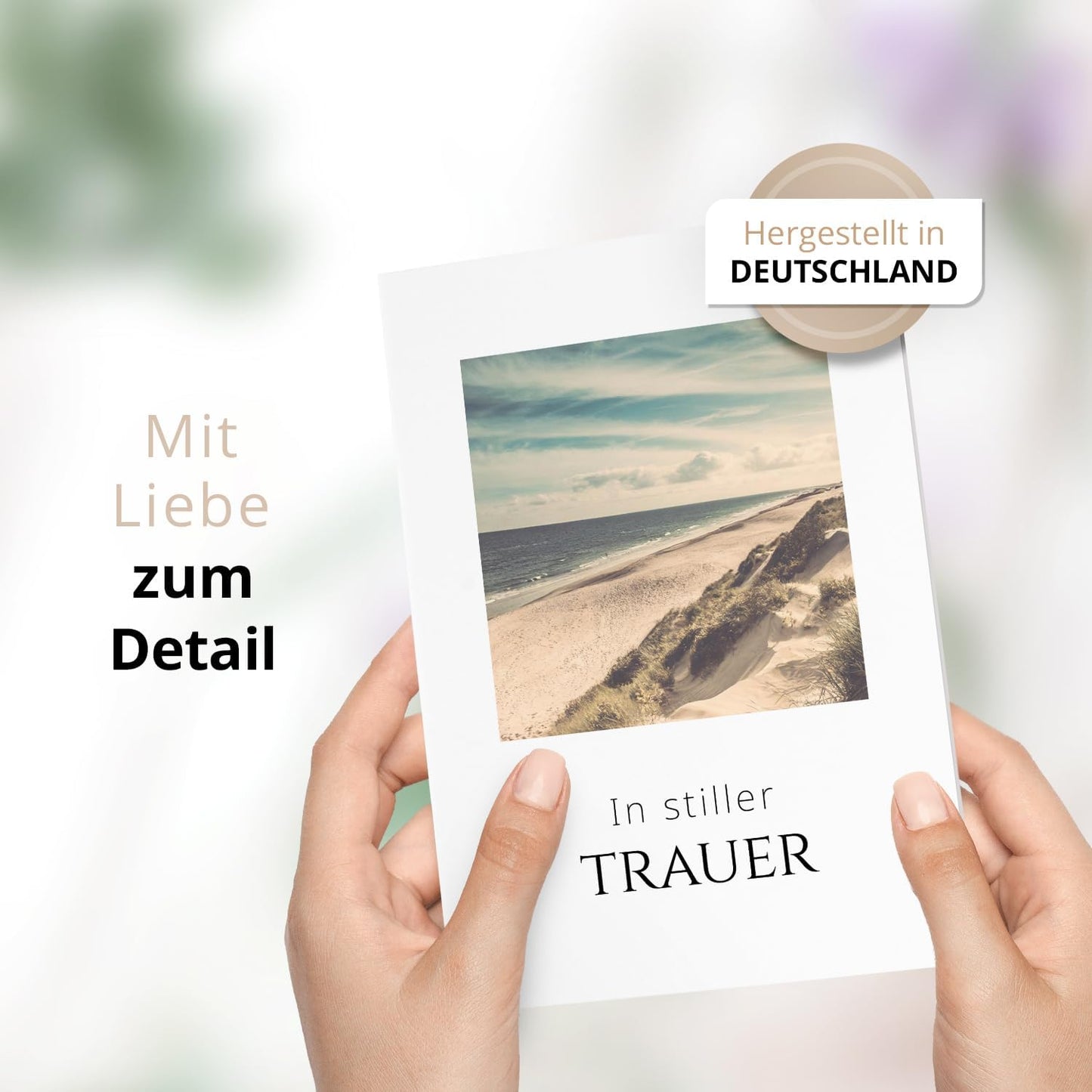 10 Trauerkarten mit Umschlag – Einladung zur Beerdigung oder Trauerfeier | Abschied | Hochwertige Klappkarten zur Todesanzeige – Motiv: Am Strand