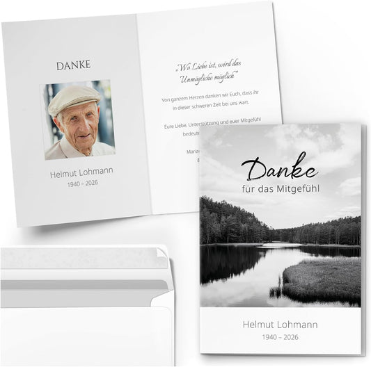 Einladungskarten Manufaktur Hamburg 10 PERSONALISIERTE Trauer Danksagungen Dankeskarten mit eigenem Text und Foto | Individuell anpassbare Trauerkarten mit Briefumschlägen | Karten Design 44