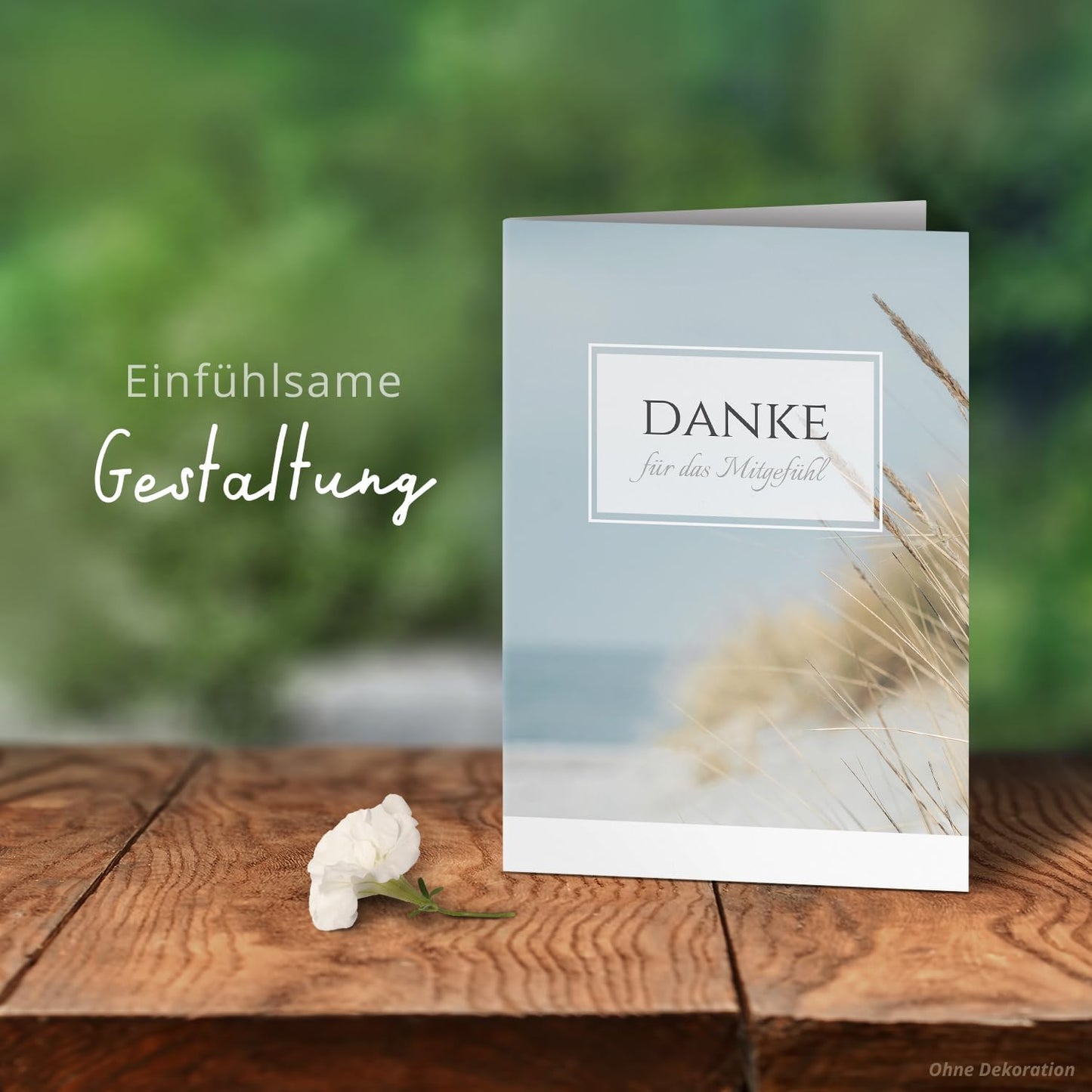 Danksagungskarten Trauer – 10 Klappkarten mit Umschlägen – Motiv: Düne Strand See – Trauerkarten Danksagung mit Text – Dankeskarten Trauer nach Beerdigung