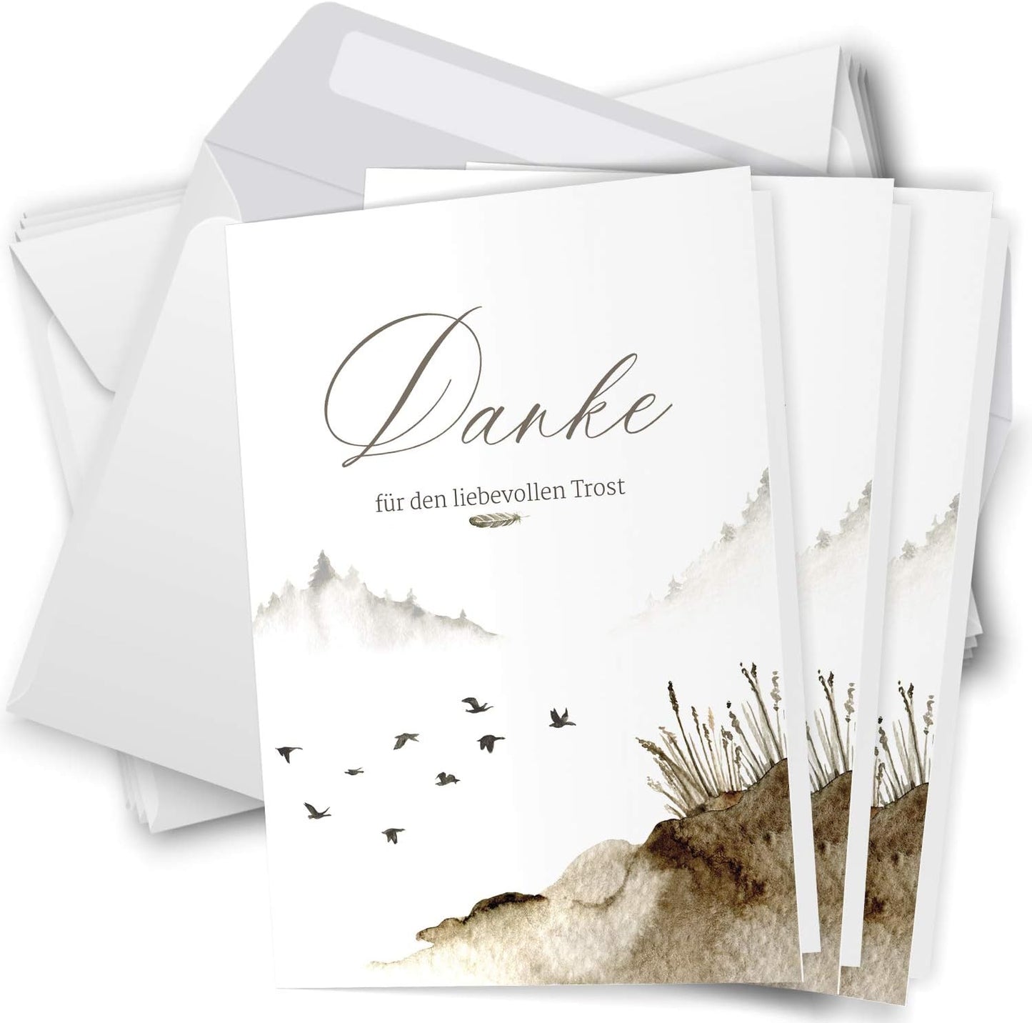 Trauer Danksagungskarten mit Umschlag | Motiv: Schilf, 10 Stück | Dankeskarten DIN A6 Set | Klappkarten-Trauerkarten Danksagung Danke sagen