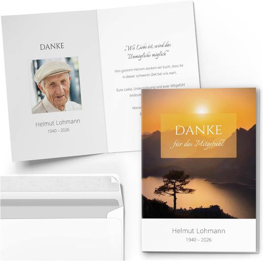 Einladungskarten Manufaktur Hamburg 10 PERSONALISIERTE Trauer Danksagungen Dankeskarten mit eigenem Text und Foto | Individuell anpassbare Trauerkarten mit Briefumschlägen | Karten Design 25