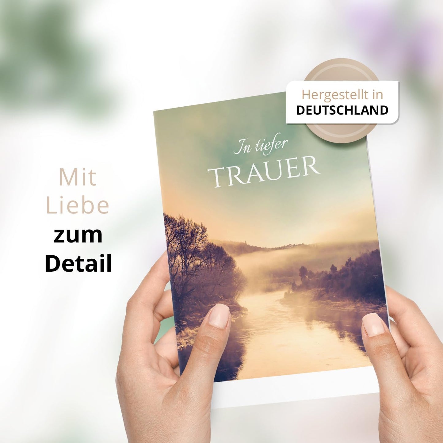 10 Trauerkarten mit Umschlag – Einladung zur Beerdigung oder Trauerfeier | Abschied | Hochwertige Klappkarten zur Todesanzeige – Motiv: Bergsee