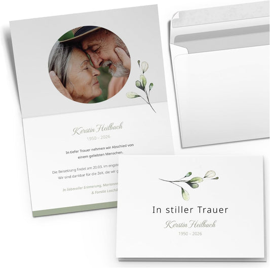 10x Einladung Beerdigung und Trauerfeier PERSONALISIERT | INDIVIDUALISIERT mit Text Foto und Umschlägen Klappkarte stilvoll hochwertig Karten Motiv 07
