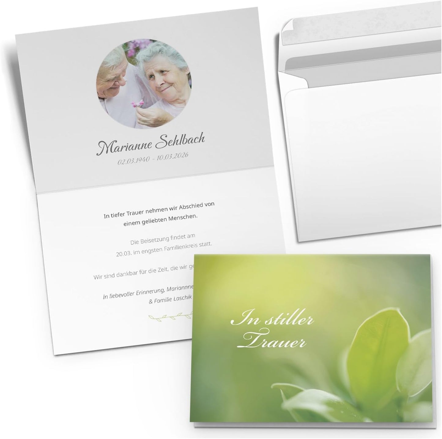 10x Einladung Beerdigung und Trauerfeier PERSONALISIERT | INDIVIDUALISIERT mit Text Foto und Umschlägen Klappkarte stilvoll hochwertig Karten Motiv 09