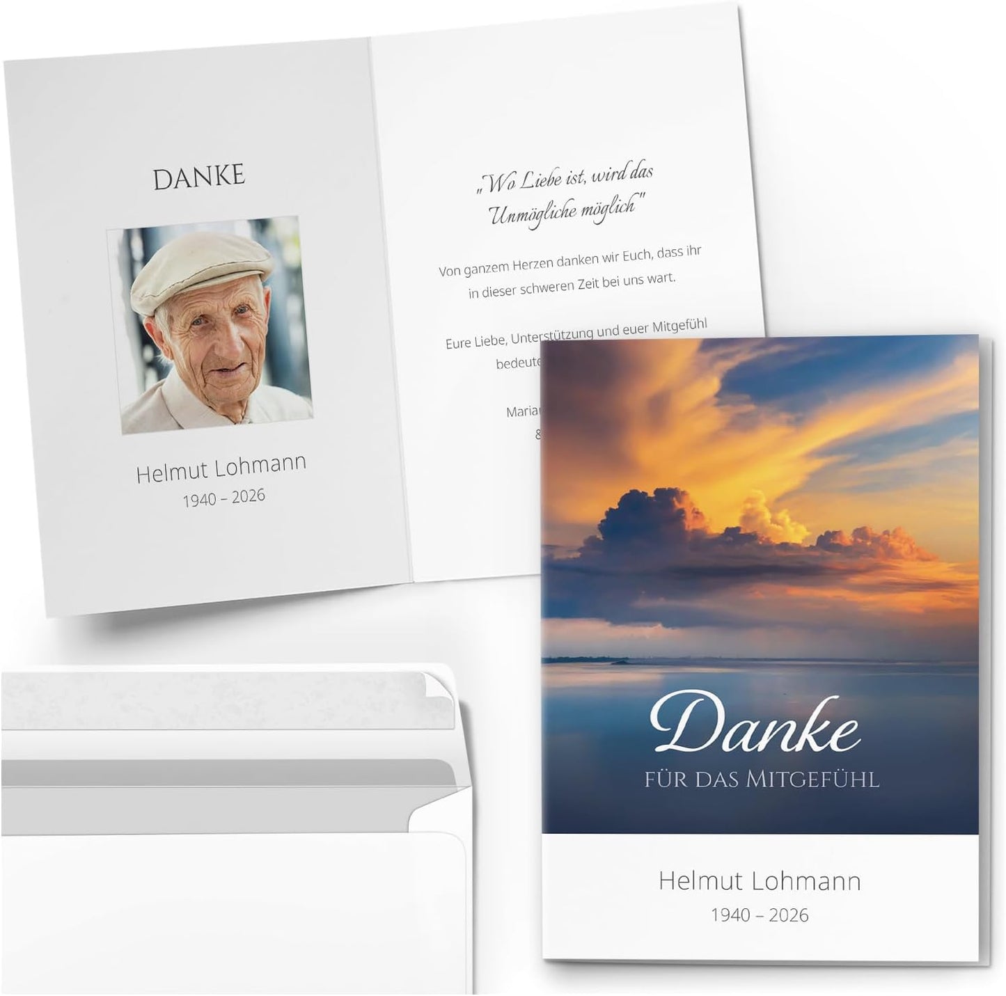Einladungskarten Manufaktur Hamburg 10 PERSONALISIERTE Trauer Danksagungen Dankeskarten mit eigenem Text und Foto | Individuell anpassbare Trauerkarten mit Briefumschlägen | Karten Design 43