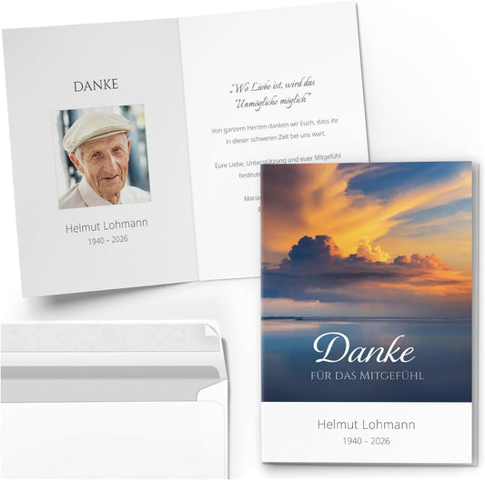 Einladungskarten Manufaktur Hamburg 10 PERSONALISIERTE Trauer Danksagungen Dankeskarten mit eigenem Text und Foto | Individuell anpassbare Trauerkarten mit Briefumschlägen | Karten Design 43