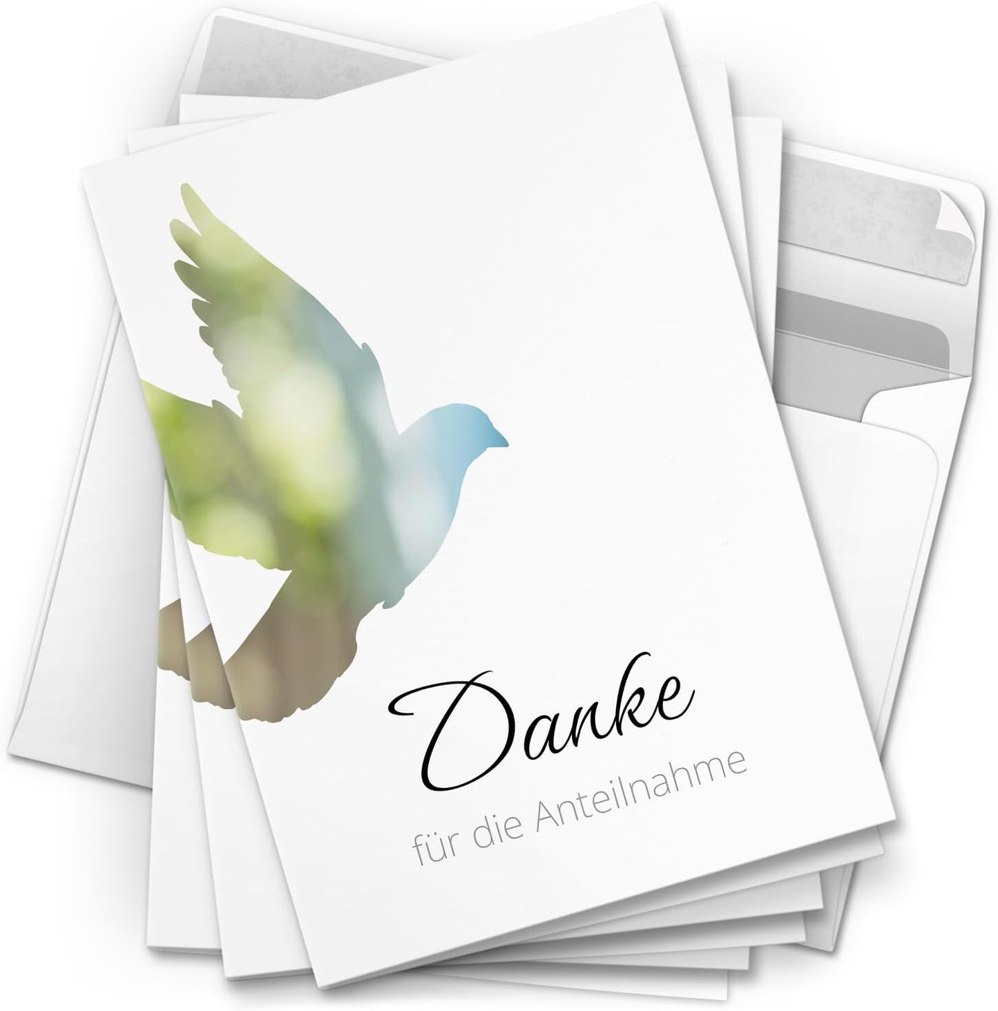 Danksagungskarten Trauer – 10 Klappkarten mit Umschlägen – Motiv: Taube – Trauerkarten Danksagung mit Text – Dankeskarten Trauer nach Beerdigung