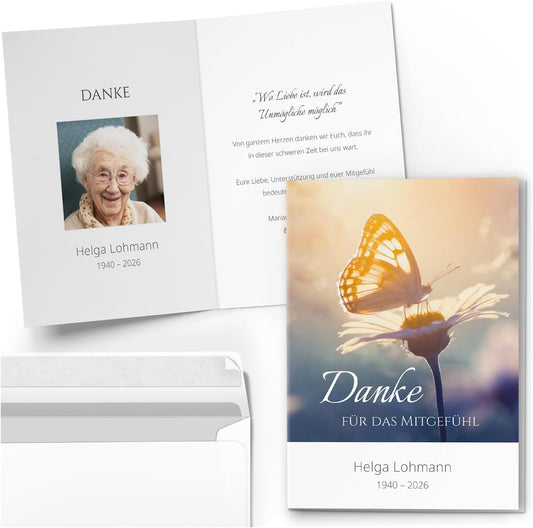 Einladungskarten Manufaktur Hamburg 10 PERSONALISIERTE Trauer Danksagungen Dankeskarten mit eigenem Text und Foto | Individuell anpassbare Trauerkarten mit Briefumschlägen | Karten Design 33