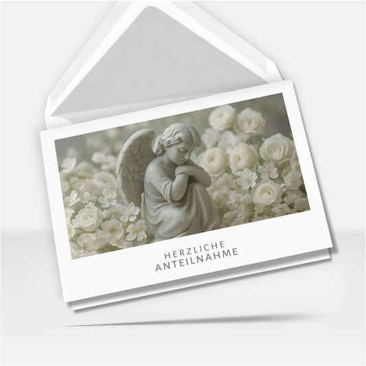Trauerkarte Beileid mit Umschlag – Beileidskarte Kondolenzkarte – Hochwertige Klappkarte für persönliche Anteilnahme Motiv Engel