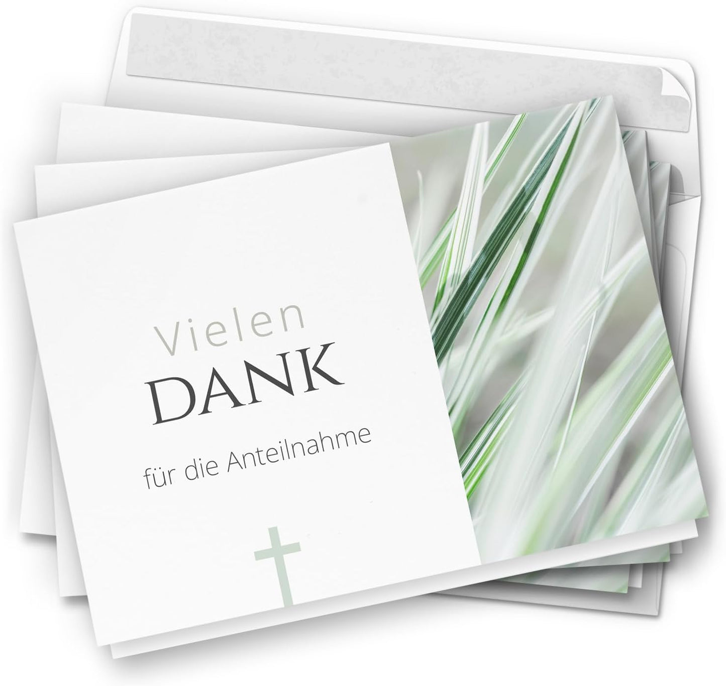 Danksagungskarten Trauer – 10 Klappkarten mit Umschlägen – Motiv: Dezentes Kreuz – Trauerkarten Danksagung mit Text – Dankeskarten Trauer nach Beerdigung
