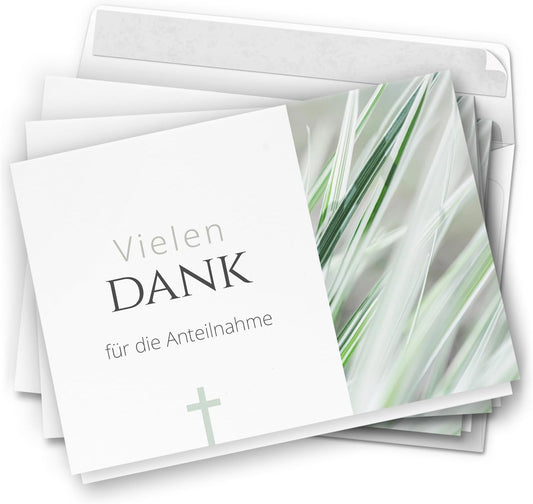 Danksagungskarten Trauer – 10 Klappkarten mit Umschlägen – Motiv: Dezentes Kreuz – Trauerkarten Danksagung mit Text – Dankeskarten Trauer nach Beerdigung