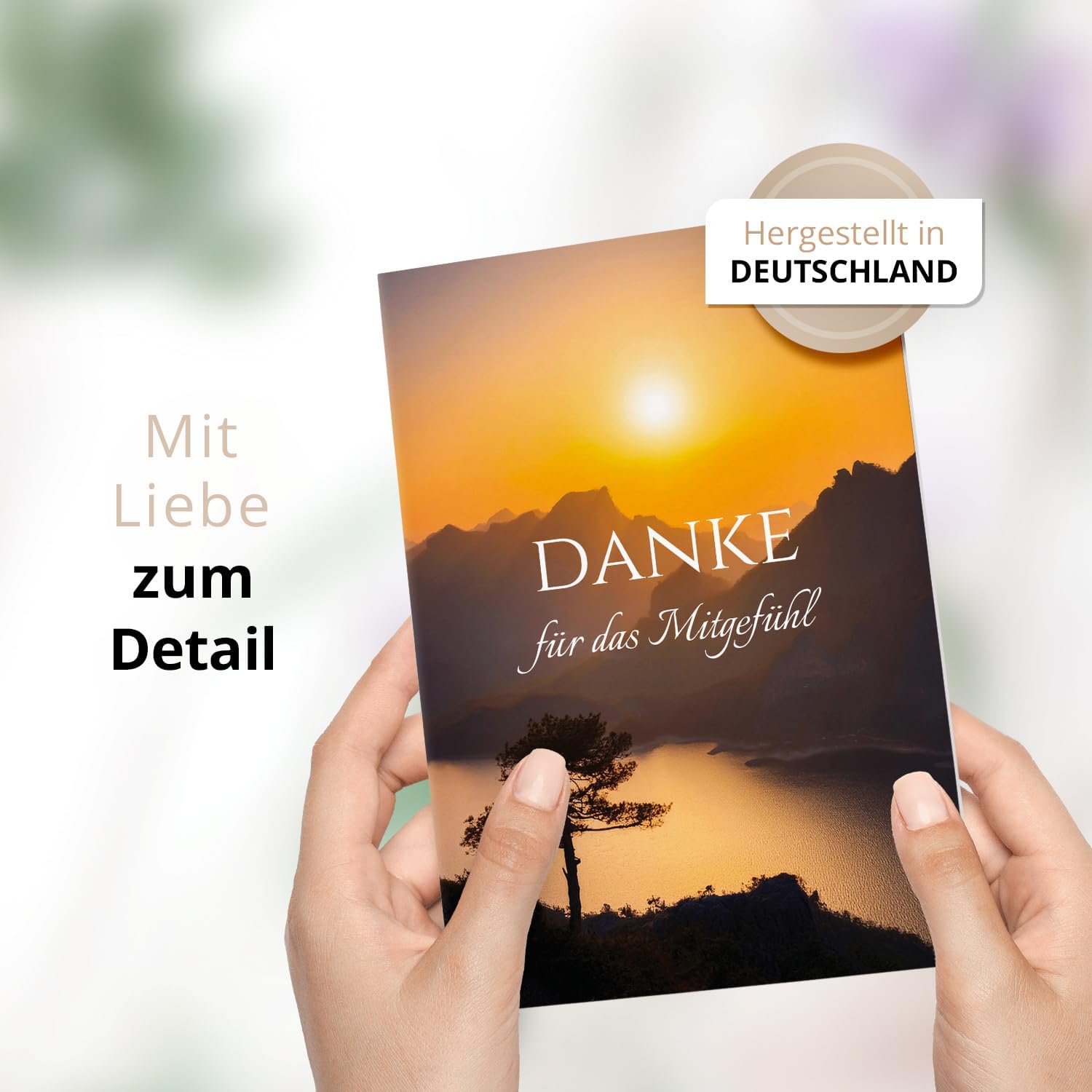 Danksagungskarten Trauer – 10 Klappkarten mit Umschlägen – Motiv: Sonnenuntergang – Trauerkarten Danksagung mit Text – Dankeskarten Trauer nach Beerdigung