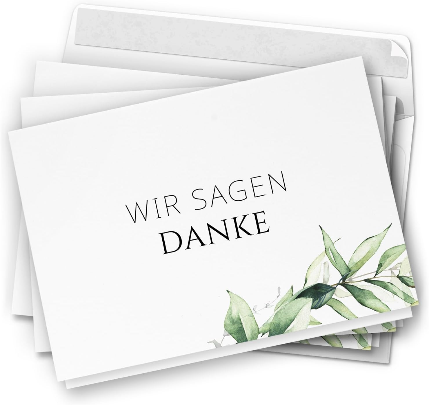 Danksagungskarten Trauer – 10 Klappkarten mit Umschlägen – Motiv: Grüne Blätter – Trauerkarten Danksagung mit Text – Dankeskarten Trauer nach Beerdigung
