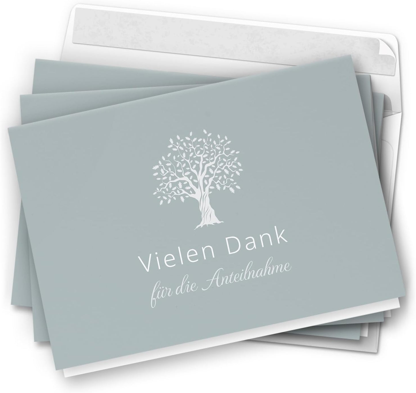 Danksagungskarten Trauer – 10 Klappkarten mit Umschlägen – Motiv: Baum Blau Grau – Trauerkarten Danksagung mit Text – Dankeskarten Trauer nach Beerdigung