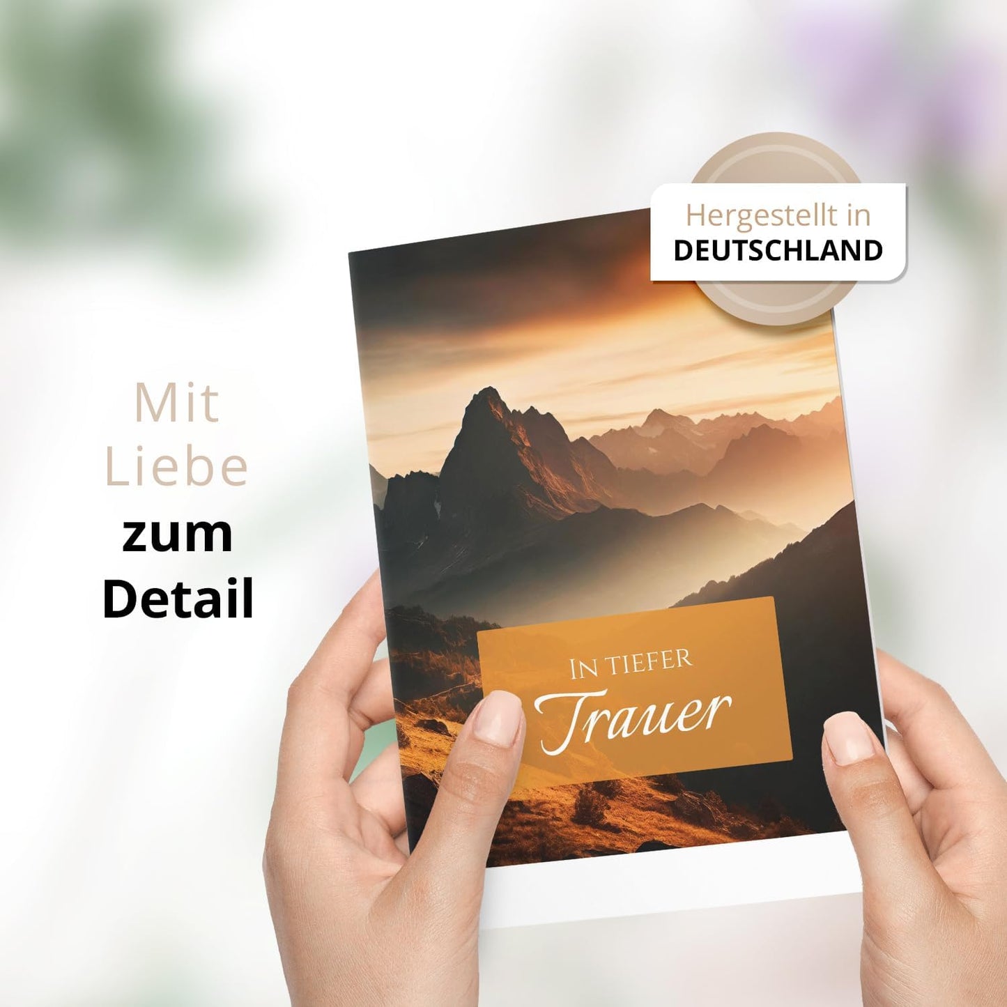 10 Trauerkarten mit Umschlag – Einladung zur Beerdigung oder Trauerfeier | Abschied | Hochwertige Klappkarten zur Todesanzeige – Motiv: Berge neblig