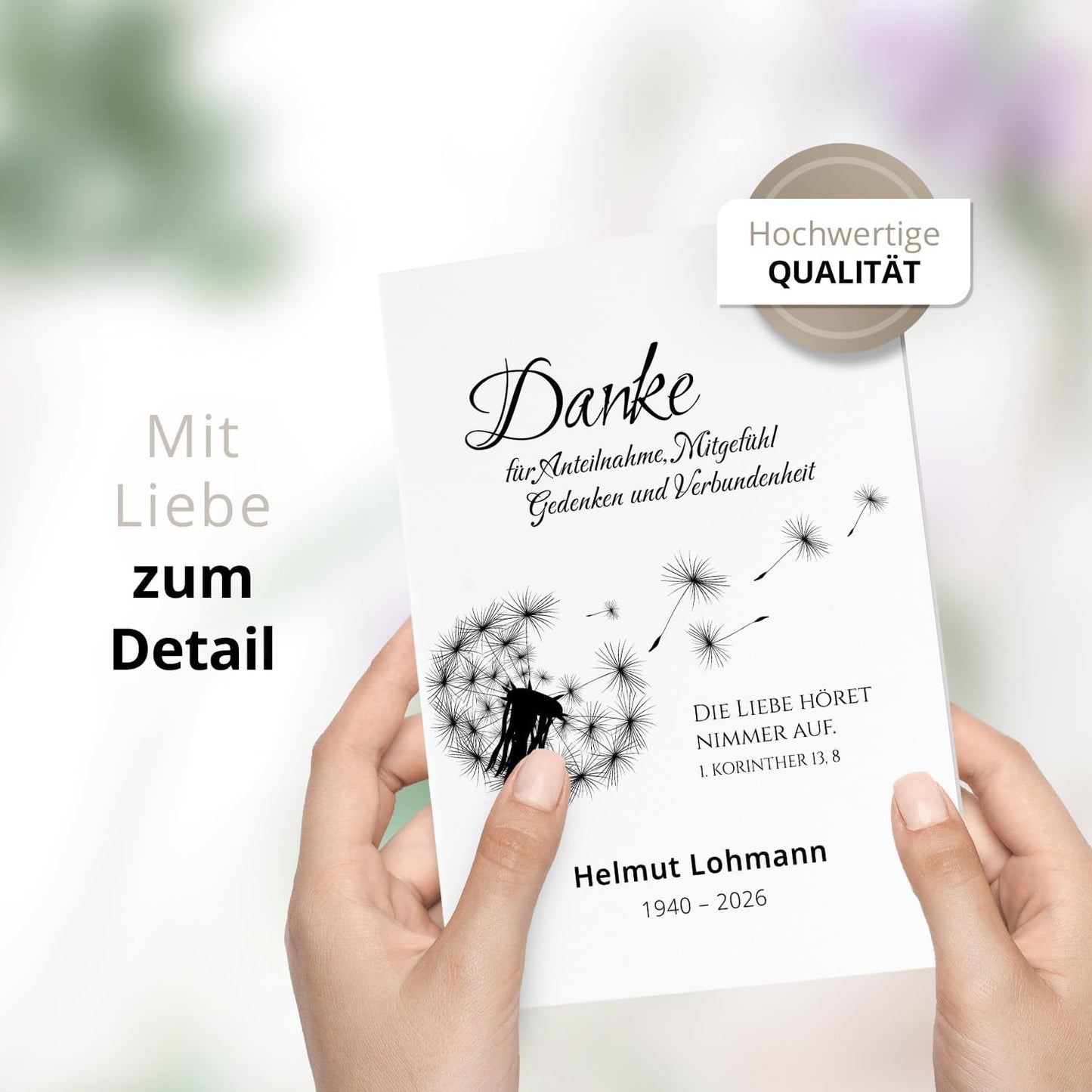 Einladungskarten Manufaktur Hamburg 10 PERSONALISIERTE Trauer Danksagungen Dankeskarten mit Text und Foto | Individuell anpassbare Trauerkarten mit Briefumschlägen | Karten Pusteblume