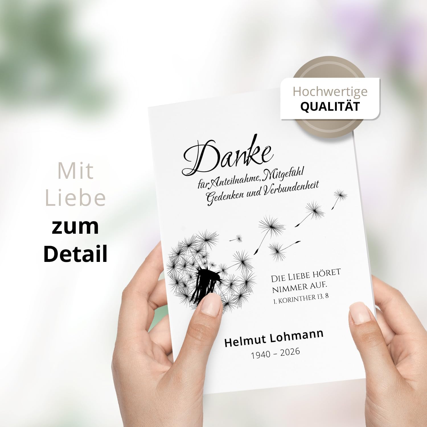 Einladungskarten Manufaktur Hamburg 10 PERSONALISIERTE Trauer Danksagungen Dankeskarten mit Text und Foto | Individuell anpassbare Trauerkarten mit Briefumschlägen | Karten Pusteblume