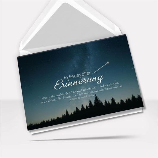 Trauerkarte Beileid mit Umschlag – Beileidskarte Kondolenzkarte – Hochwertige Klappkarte für persönliche Anteilnahme Motiv Sternschnuppe