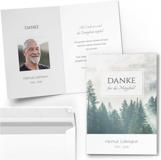 10 PERSONALISIERTE Trauer Danksagungen Dankeskarten mit eigenem Text und Foto | Individuell anpassbare Trauerkarten mit Briefumschlägen | Danke für das Mitgefühl 05