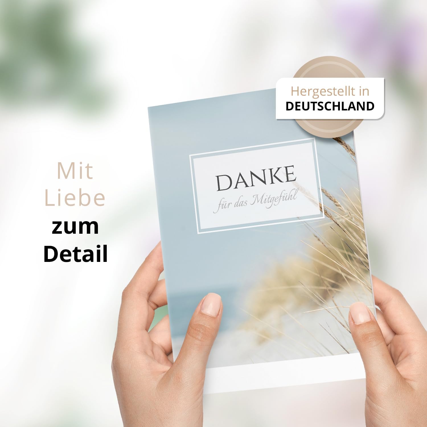 Danksagungskarten Trauer – 10 Klappkarten mit Umschlägen – Motiv: Düne Strand See – Trauerkarten Danksagung mit Text – Dankeskarten Trauer nach Beerdigung
