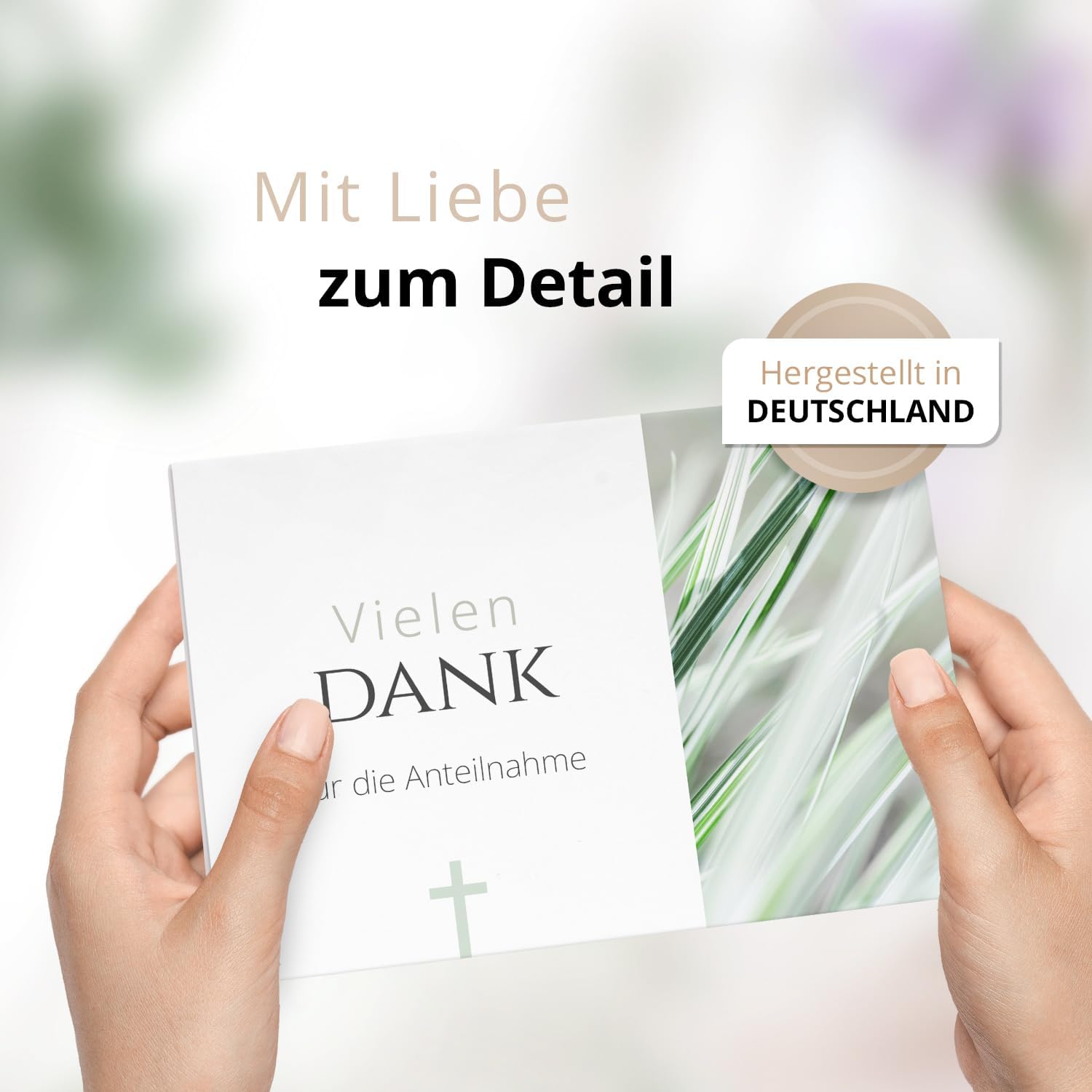 Danksagungskarten Trauer – 10 Klappkarten mit Umschlägen – Motiv: Dezentes Kreuz – Trauerkarten Danksagung mit Text – Dankeskarten Trauer nach Beerdigung