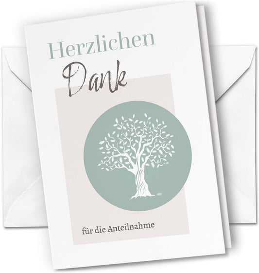 Danksagungskarten Trauer – 10 Klappkarten mit Umschlägen – Motiv: Baum Blätter – Trauerkarten Danksagung mit Text – Dankeskarten Trauer nach Beerdigung