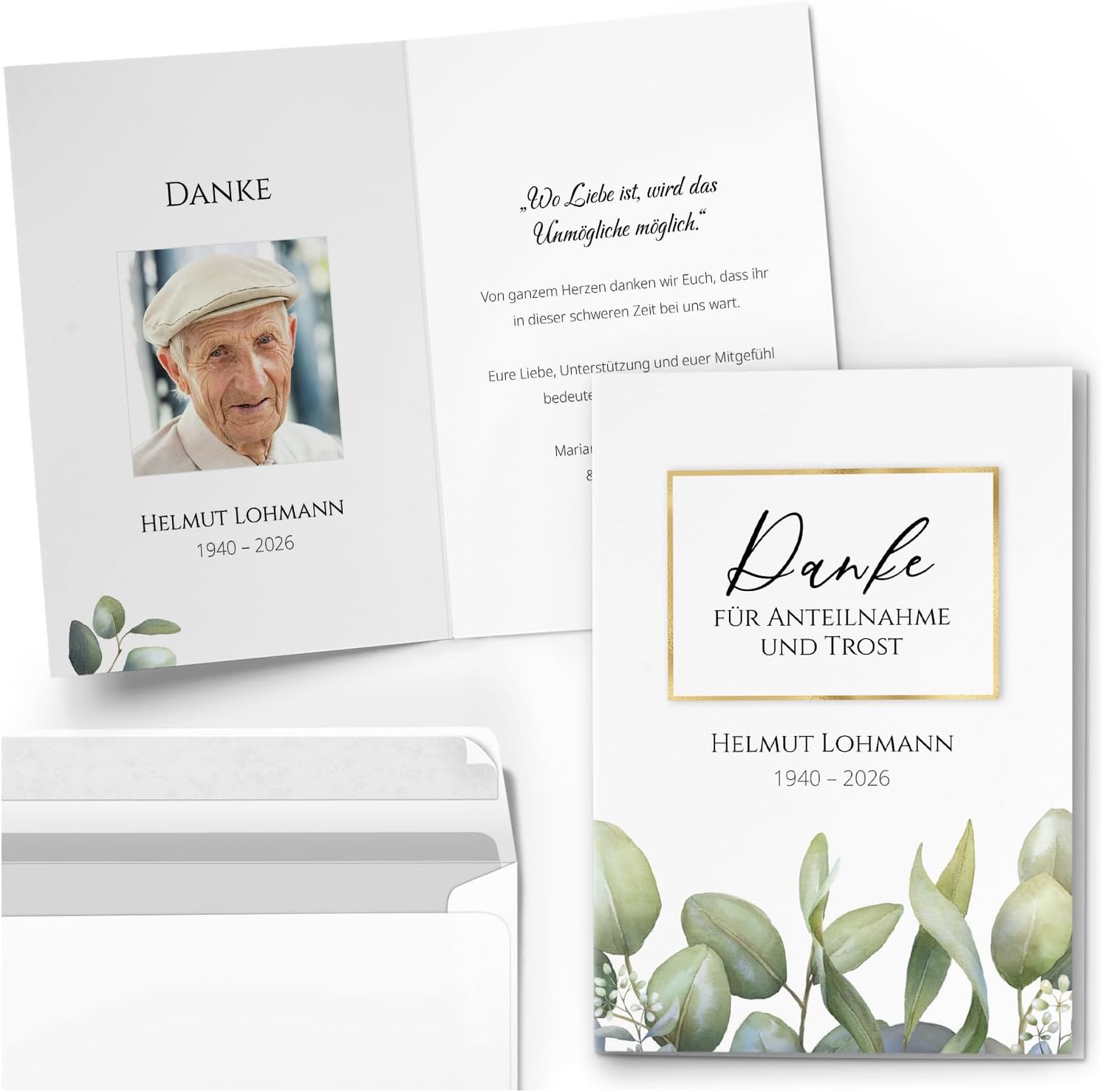 Einladungskarten Manufaktur Hamburg 10 PERSONALISIERTE Trauer Danksagungen Dankeskarten mit eigenem Text und Foto | Individuell anpassbare Trauerkarten mit Briefumschlägen | Karten Design 26