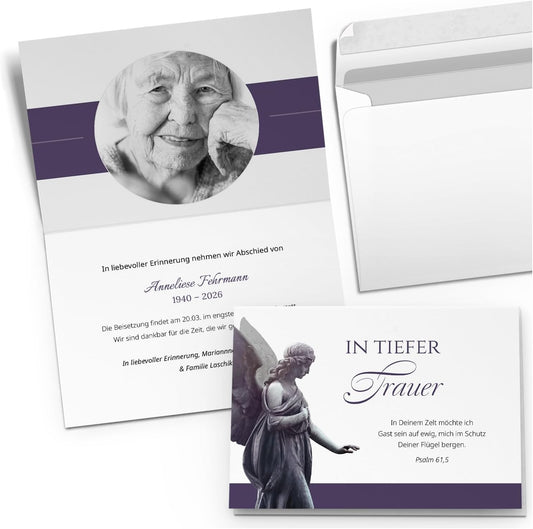 10x Einladung Beerdigung und Trauerfeier PERSONALISIERT | INDIVIDUALISIERT mit Text Foto und Umschlägen Klappkarte stilvoll hochwertig Karten Motiv 14
