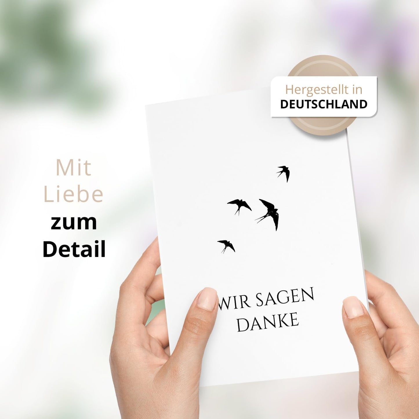 Danksagungskarten Trauer – 10 Klappkarten mit Umschlägen – Motiv: Vögel schwarz weiss – Trauerkarten Danksagung mit Text – Dankeskarten Trauer nach Beerdigung