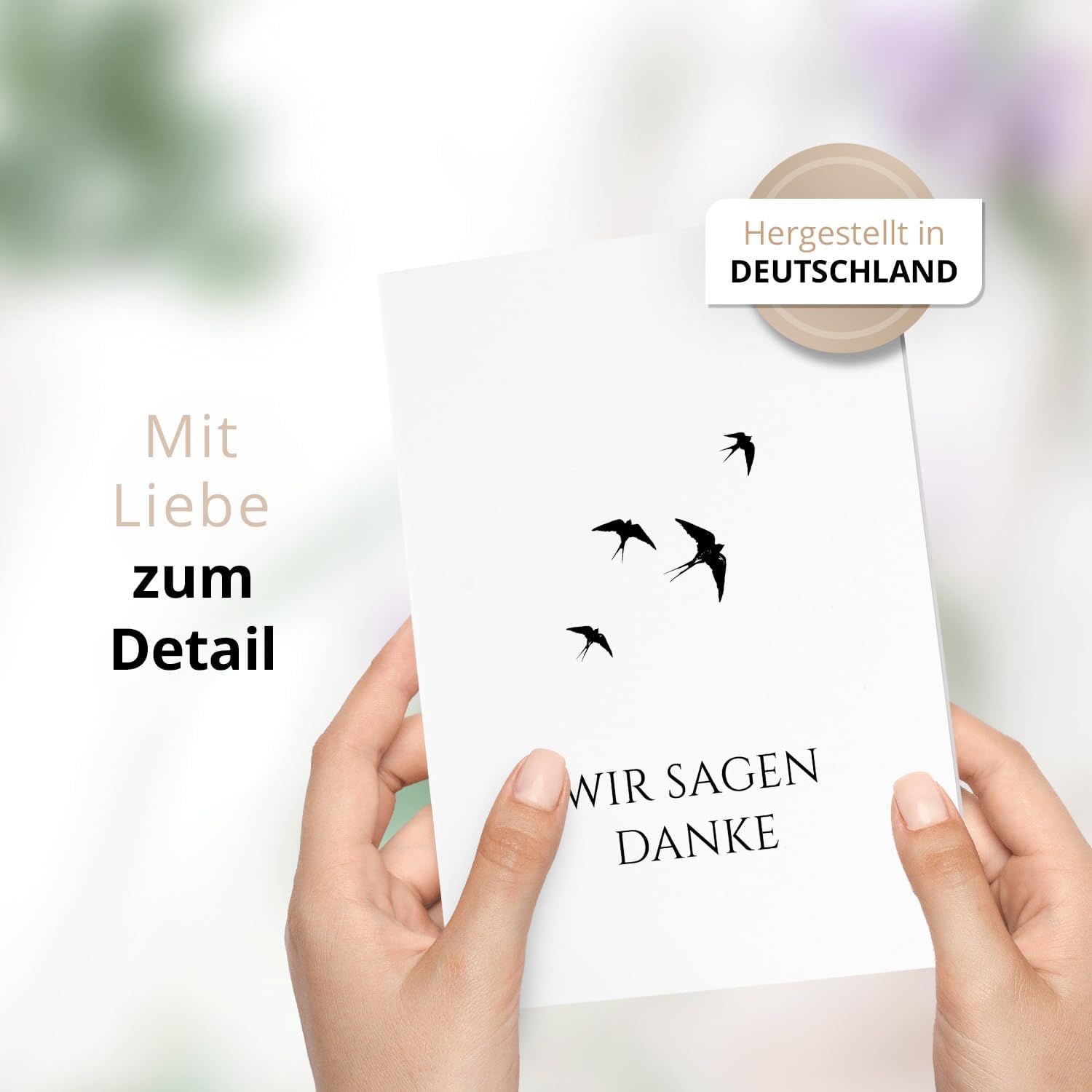 Danksagungskarten Trauer – 10 Klappkarten mit Umschlägen – Motiv: Vögel schwarz weiss – Trauerkarten Danksagung mit Text – Dankeskarten Trauer nach Beerdigung