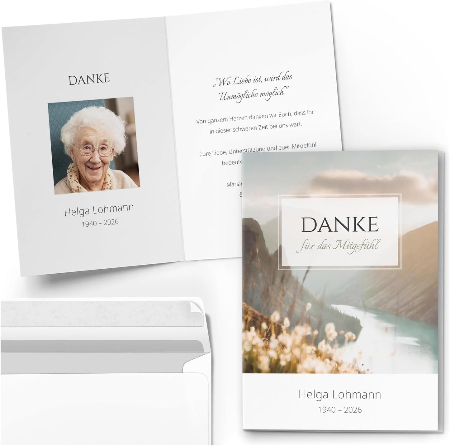 Einladungskarten Manufaktur Hamburg 10 PERSONALISIERTE Trauer Danksagungen Dankeskarten mit eigenem Text und Foto | Individuell anpassbare Trauerkarten mit Briefumschlägen | Karten Design 42