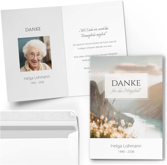 Einladungskarten Manufaktur Hamburg 10 PERSONALISIERTE Trauer Danksagungen Dankeskarten mit eigenem Text und Foto | Individuell anpassbare Trauerkarten mit Briefumschlägen | Karten Design 42