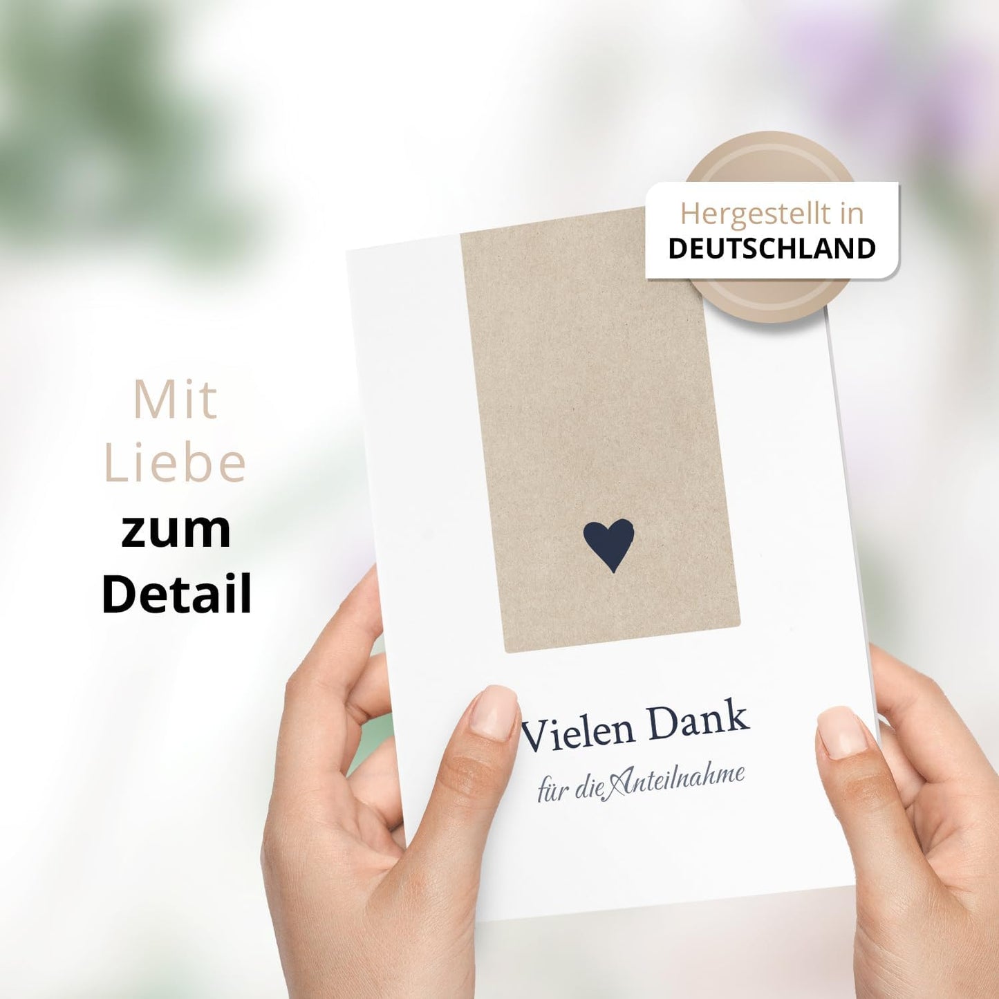 Danksagungskarten Trauer – 10 Klappkarten mit Umschlägen – Motiv: Schlichtes Herz – Trauerkarten Danksagung mit Text – Dankeskarten Trauer nach Beerdigung