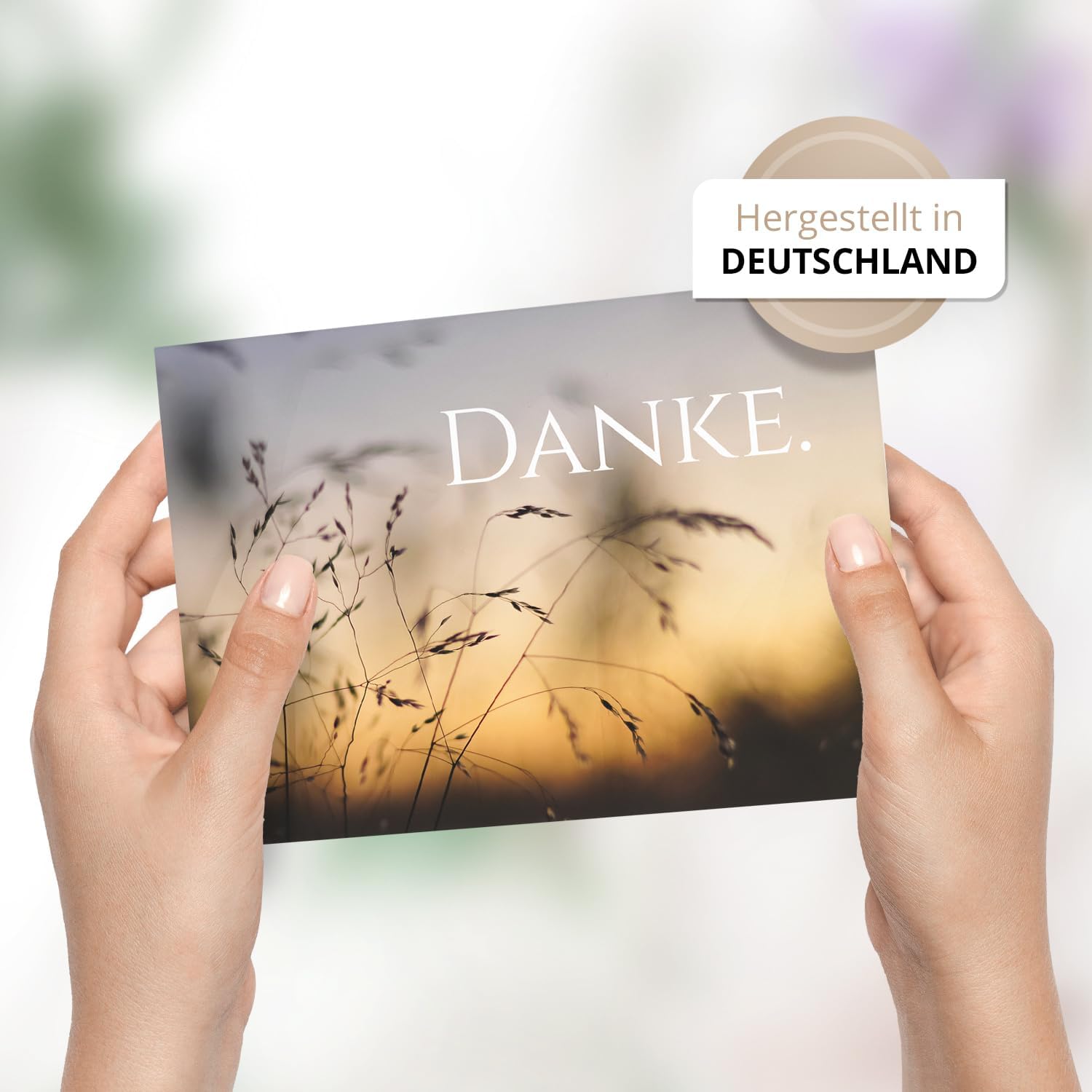 8 Trauer Danksagungskarten ausfüllbar mit Umschlag - Danke Trauerkarten Postkarten nach Beerdigung zum Ausfüllen mit Text Motiv Gräser im Wind