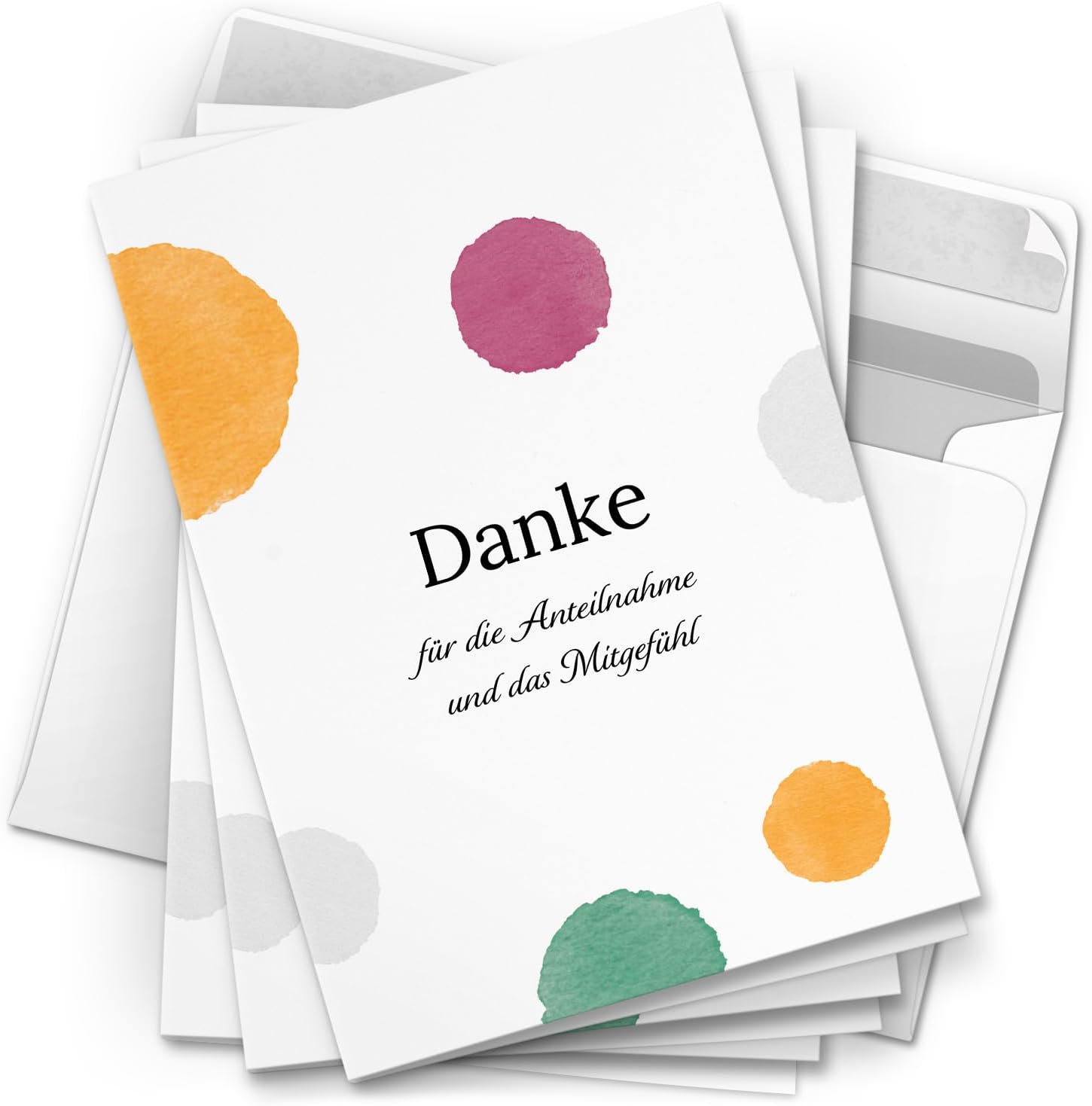Danksagungskarten Trauer – 10 Klappkarten mit Umschlägen – Motiv: Buntes Danke – Trauerkarten Danksagung mit Text – Dankeskarten Trauer nach Beerdigung