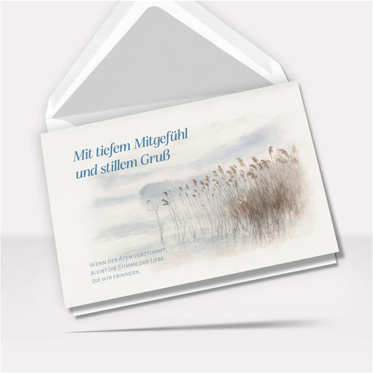 Trauerkarte Beileid mit Umschlag – Beileidskarte Kondolenzkarte – Hochwertige Klappkarte für persönliche Anteilnahme Motiv Schilf Meer