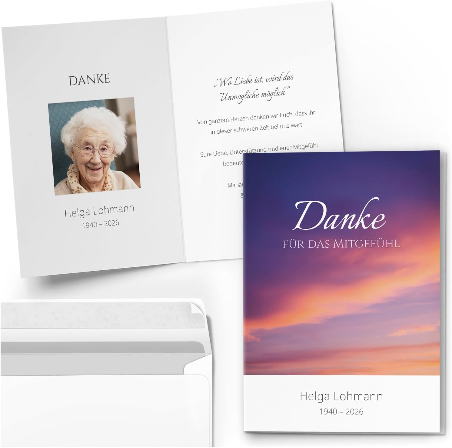 Einladungskarten Manufaktur Hamburg 10 PERSONALISIERTE Trauer Danksagungen Dankeskarten mit eigenem Text und Foto | Individuell anpassbare Trauerkarten mit Briefumschlägen | Karten Design 46