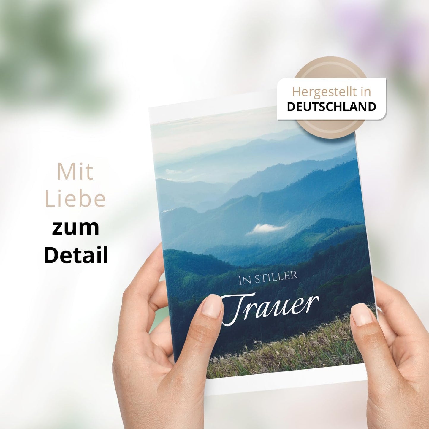 10 Trauerkarten mit Umschlag – Einladung zur Beerdigung oder Trauerfeier | Abschied | Hochwertige Klappkarten zur Todesanzeige – Motiv: Berge Nebel